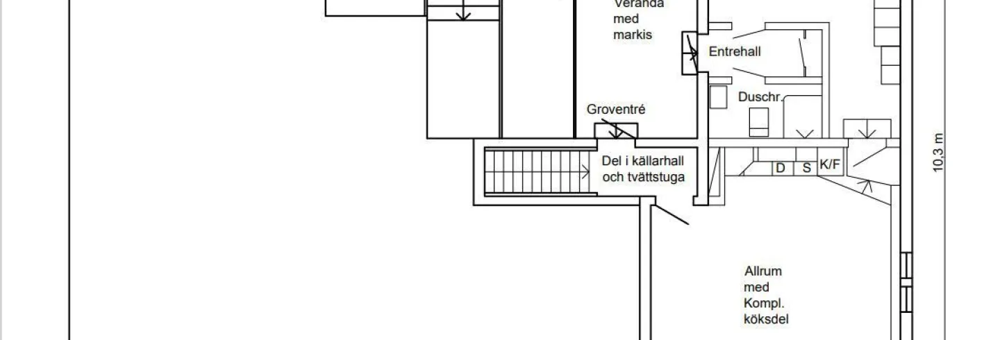 Centralt i Hudiksvall, lägenhet 2-r o köksdel
