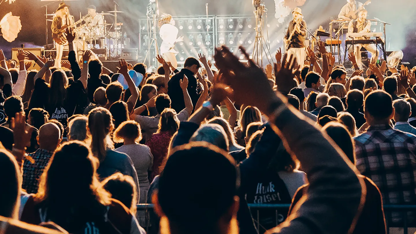 Publikhav framför en upplyst scen