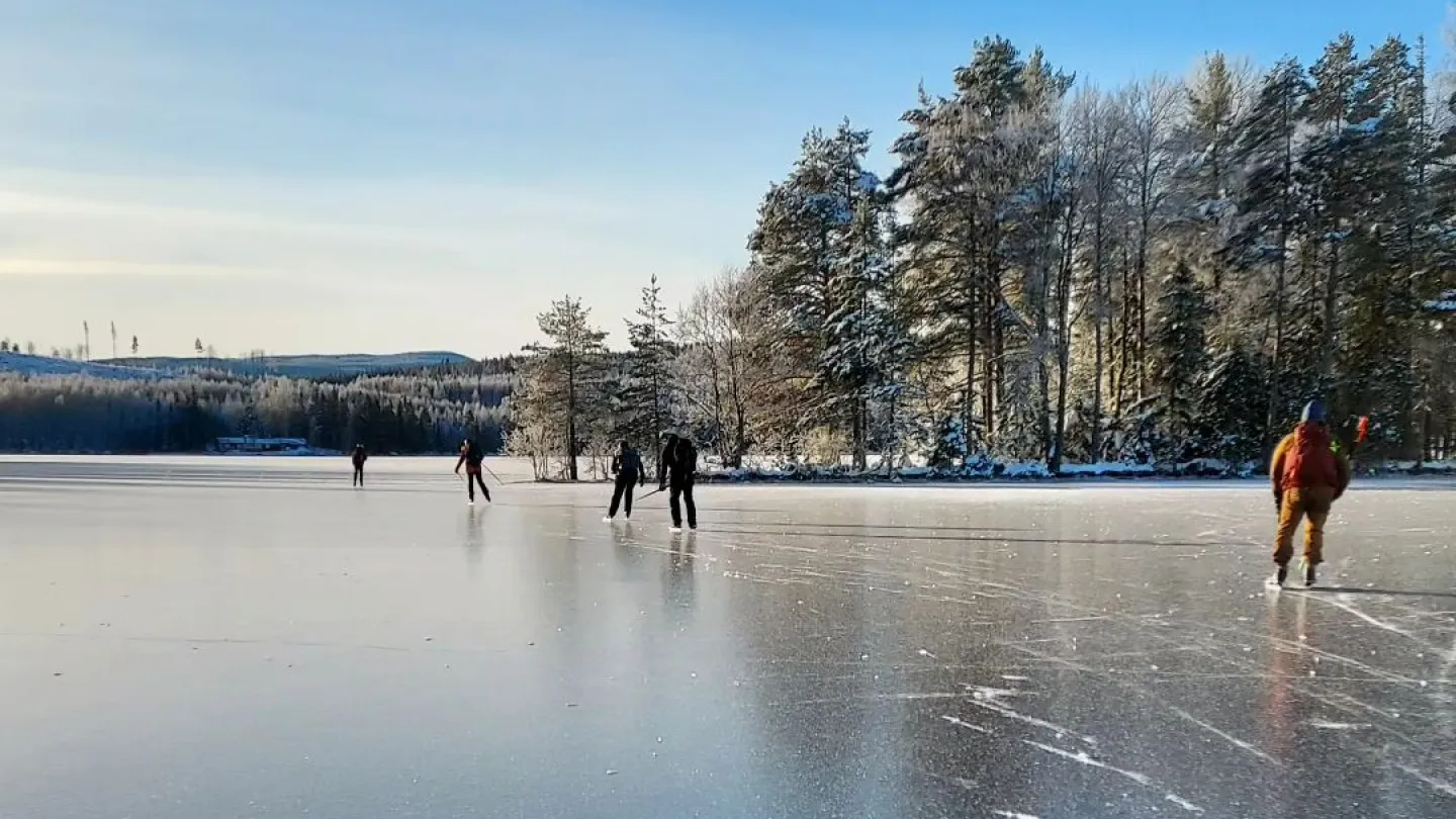 Människor som åker skridskor på naturis